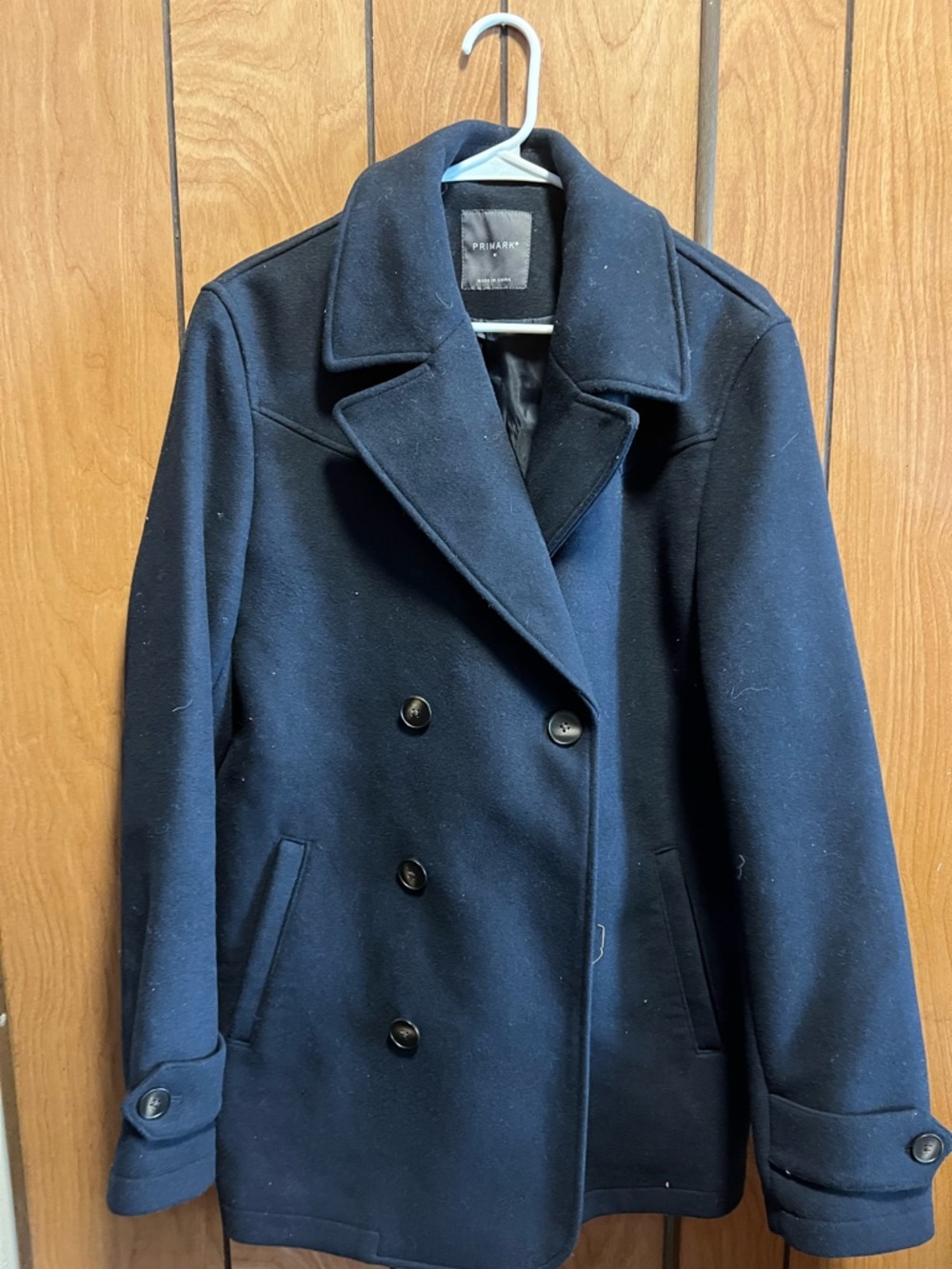 Primark Navy Double-Breasted Wool-Blend Pea Coat